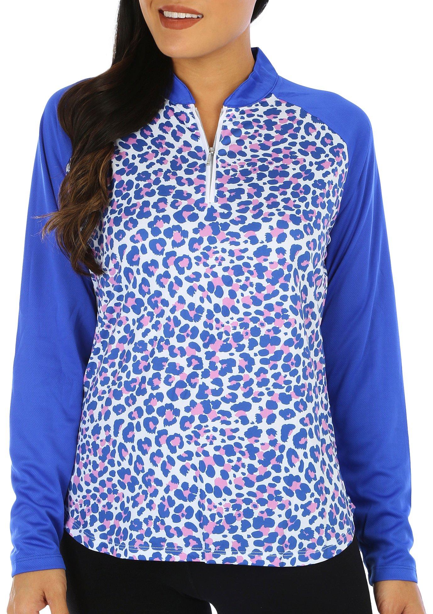 Womens Leopard Quarter Zip Long Sleeve Golf Top