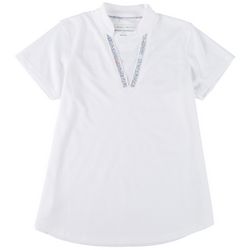 Pebble Beach Womens Neck Detail Solid Polo Shirt