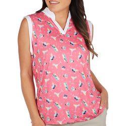 Coral Bay Golf Womens Cocktail Print Sleeveless Polo Top