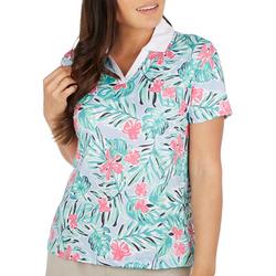 Womens Tropical Short Sleeve  Polo Collar Top