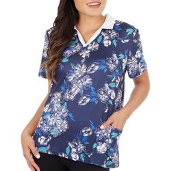 Coral Bay Golf Womens Floral V Neck Short Sleeve Polo