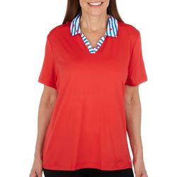 Womens Solid Band Collar Short Sleeve Golf Polo