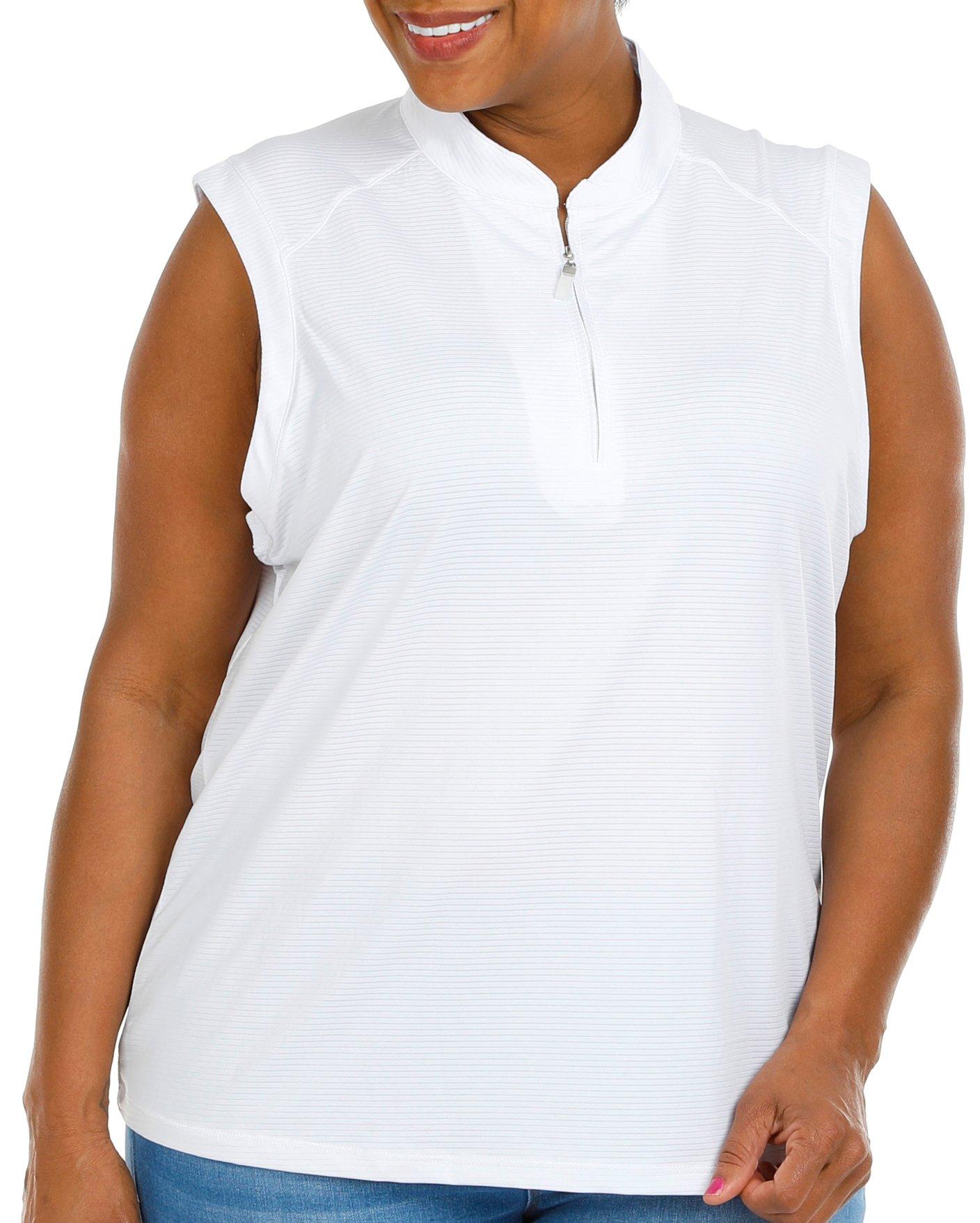 Plus Solid 1/4 Zip Sleeveless Polo Top