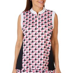 Lillie Green Womens 1/4 Zip Houndstooth Sleeveless Polo Top
