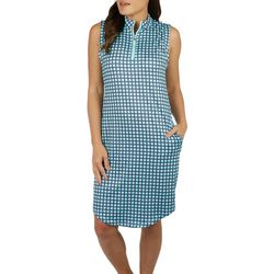 Lillie Green Womens Aruba Blue 1/4 Zip Pocket Polo Dress