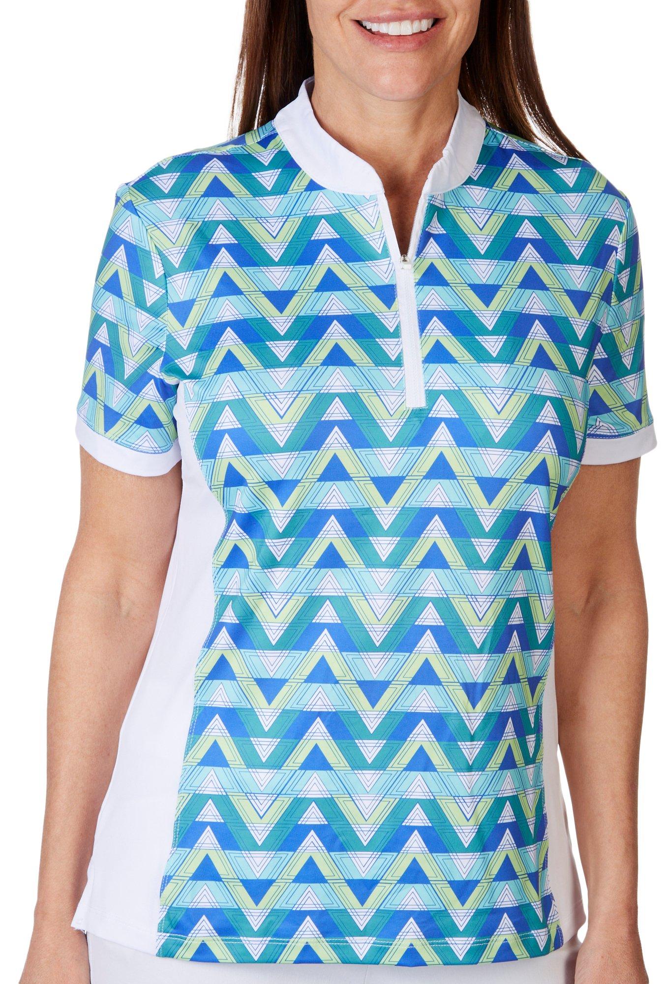 Lillie Green Womens 1/4 Zip Print Short Sleeve Top