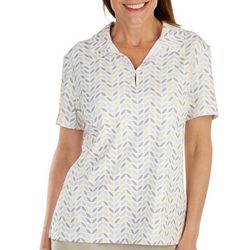 Lillie Green Womens Graphic Mesh Inset Short Sleeve Polo
