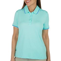 Lillie Green Womens Short Sleeve Button Polo Shirt