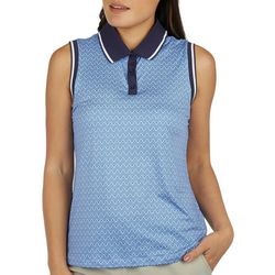 Lillie Green Womens Graphic Sleeveless Button Polo