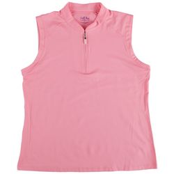 Coral Bay Golf Womens Solid Zippered Polo Sleeveless Top