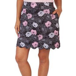 Coral Bay Womens Floral Screen Print Scalloped Skort