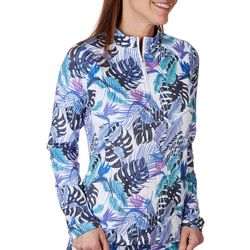 Coral Bay Golf Womens Tropical Print Zip-Up Neck Golf Top