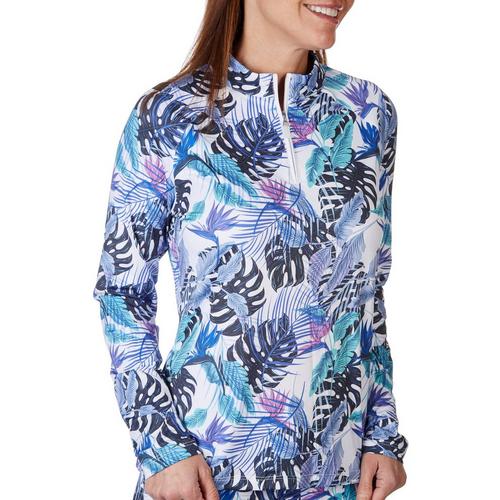 Coral Bay Golf Womens Tropical Print Zip-Up Neck