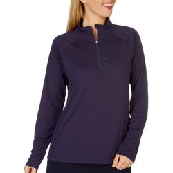 Lillie Green Womens Solid Quarter Zip Polo Long Sleeve Top