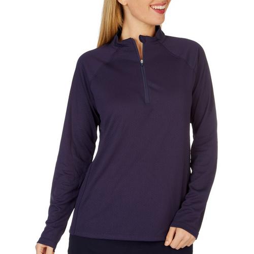 Lillie Green Womens Solid Quarter Zip Polo Long