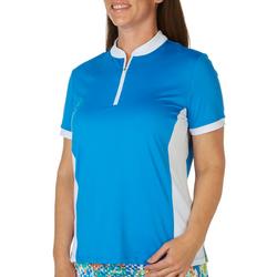 Womens Solid 1/4 Zip Short Sleeve Polo Top