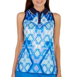 Womens Blue Diamond Sleeveless Polo Shirt