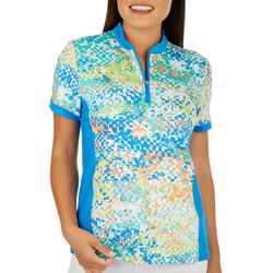 Lillie Green Womens Graphic 1/4 Zip Short Sleeve Polo Top