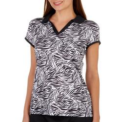 Womens Zebra Print Short Sleeve V Neck Polo