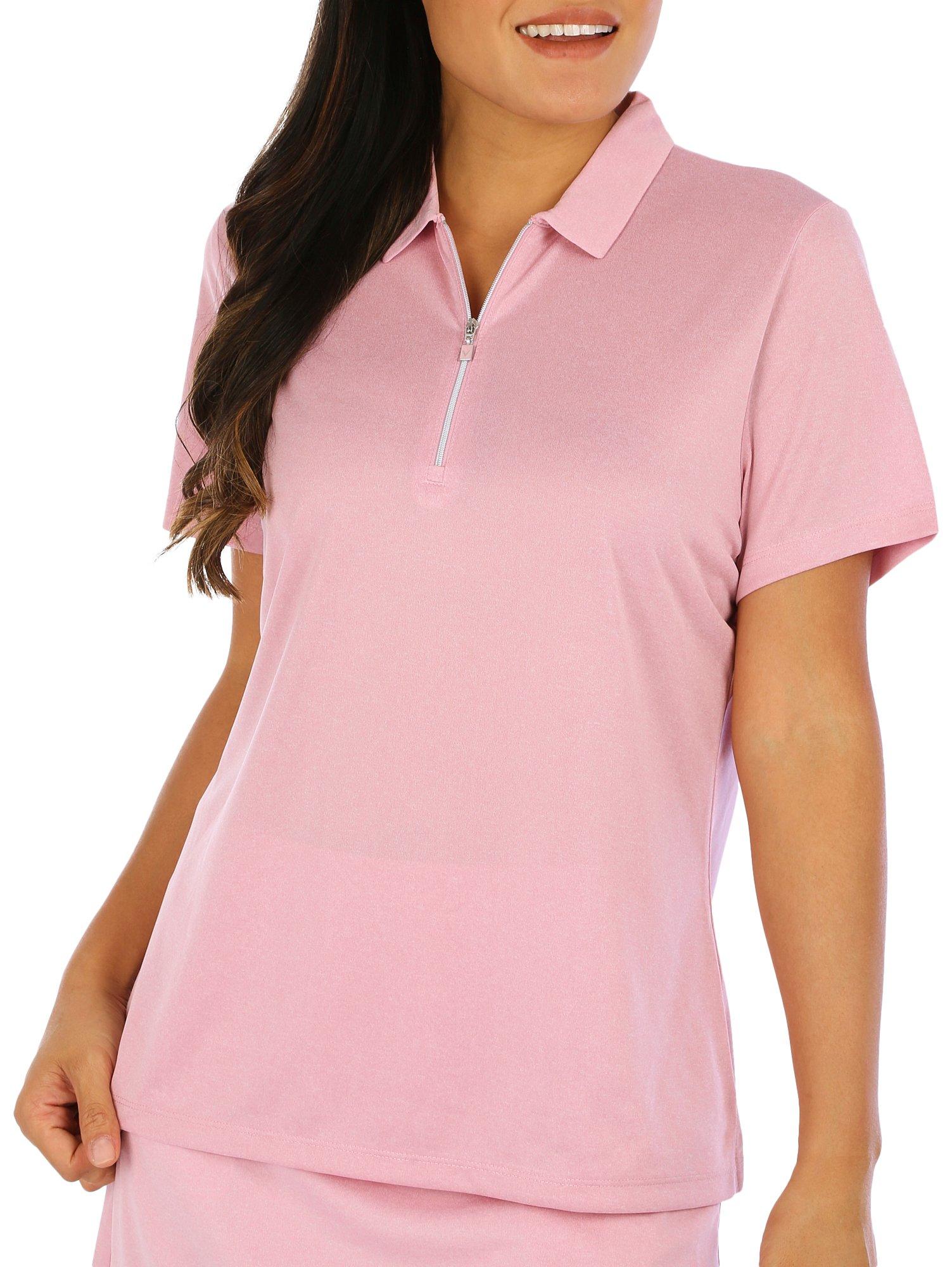 Womens Solid 1/4 Zip Heather Short Sleeve Polo