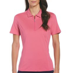 Callaway Womens Solid 1/4 Zip Collared Neck Polo Top