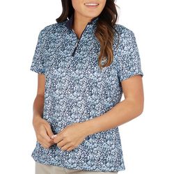 Mimosa Womens Print 1/4 Zip Solid Collar Short Sleeve Top