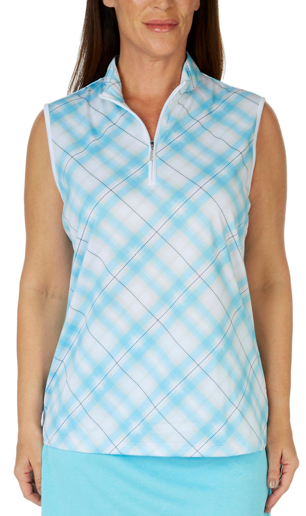 Mimosa Womens Performance Plaid 1/4 Zip Sleeveless Top