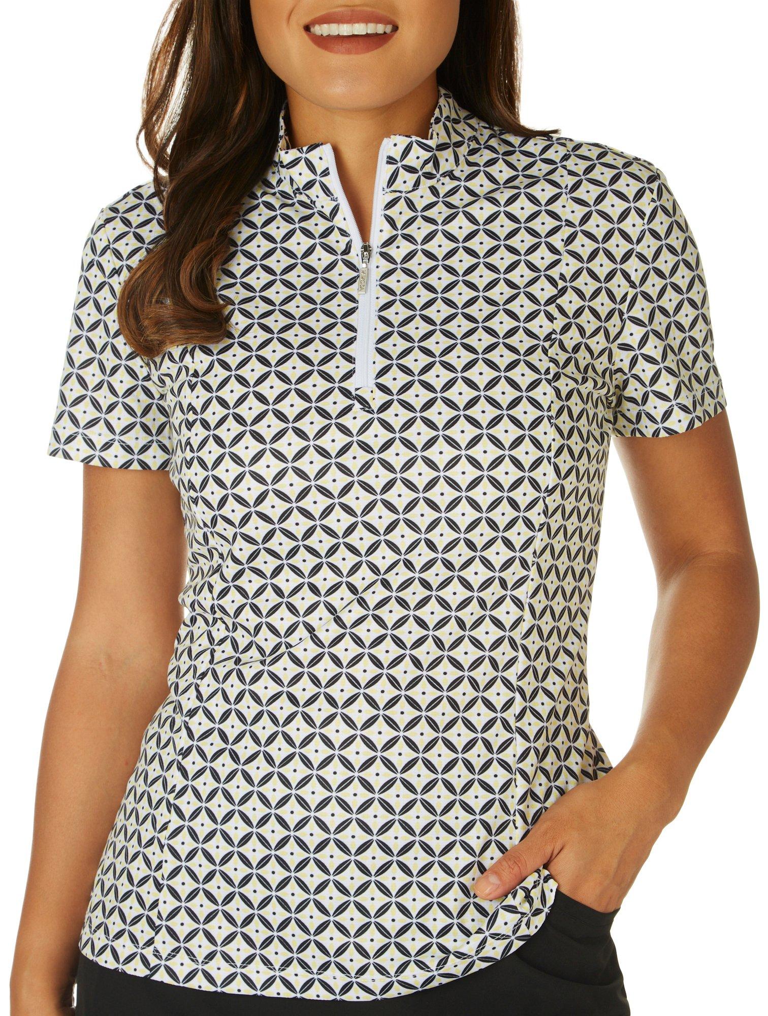 Mimosa Womens Performance Print Trim Zip Sleeveless Top