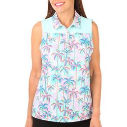 Womens Tropical Print Sleeveless Polo Shirt