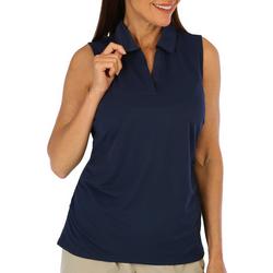 Womens Sleeveless Side Ruch V-neck Polo Top
