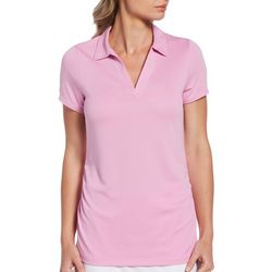 PGA TOUR Womens Collared V-Neck Solid Polo Shirt