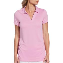 Womens Collared V-Neck Solid Polo Shirt