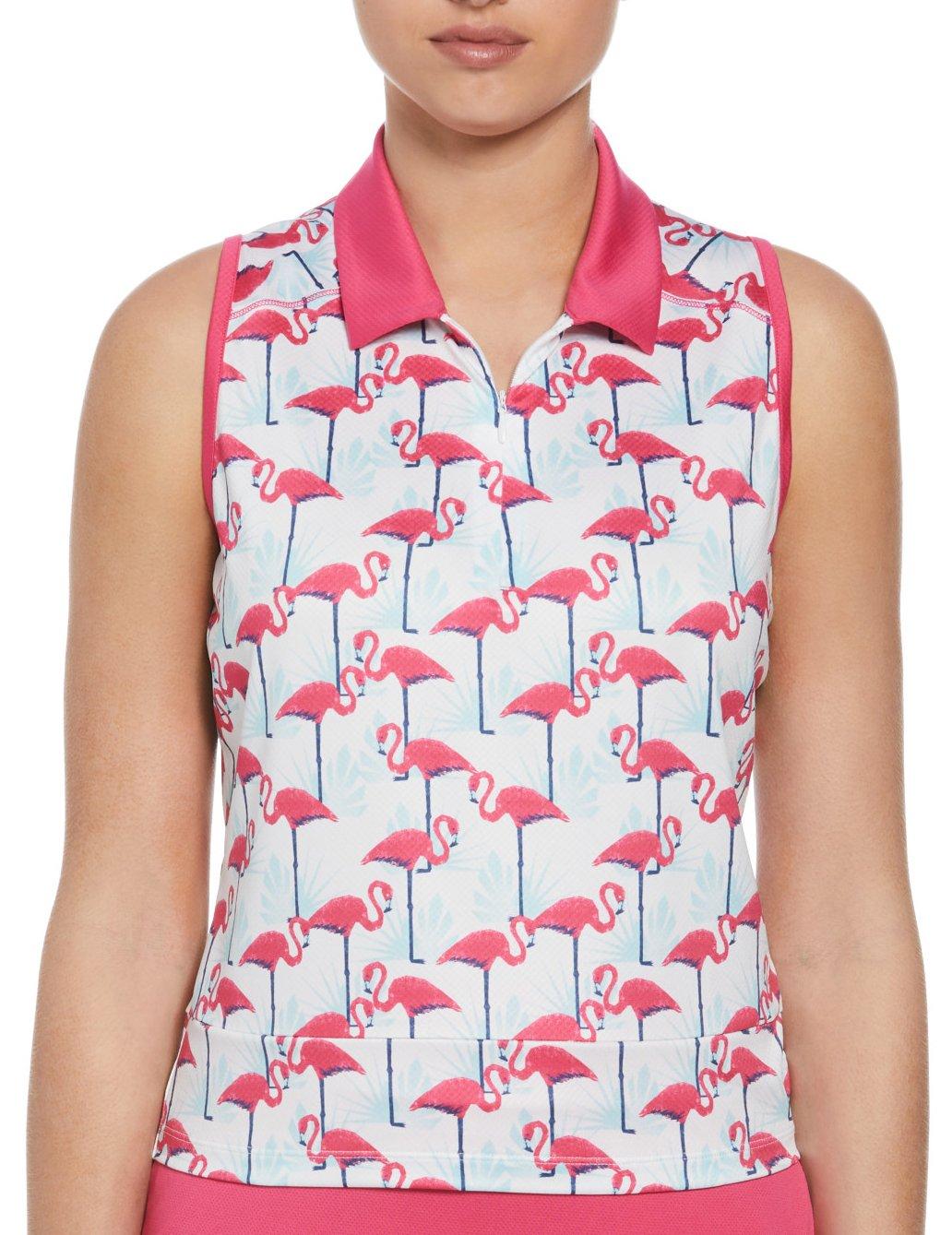 Womens Cropped Sleeveless Flamingo Print Top