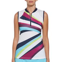 Womens Stripe Sleeveless Golf Polo Shirt