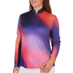 PGA TOUR Womens Colorful  Print 1/4 Zip Long Sleeve Top