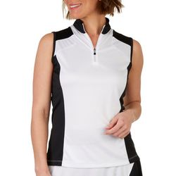 PGA TOUR Womens Colorblock Zip Placket Sleeveless Polo Shirt