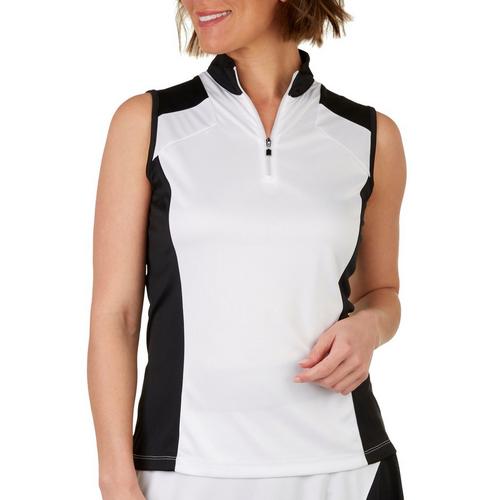 PGA TOUR Womens Colorblock Zip Placket Sleeveless Polo