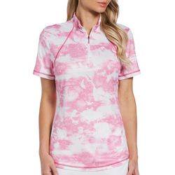 PGA TOUR Womens Pink Sunset Tie Dye Short Sleeve Polo Shirt
