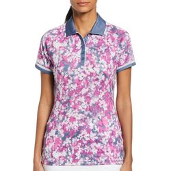 Womens Floral Print Short Sleeve Button Placket Golf Polo