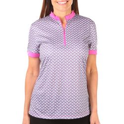 PGA TOUR Womens Geo1/4 Zip Collar Short Sleeve Top