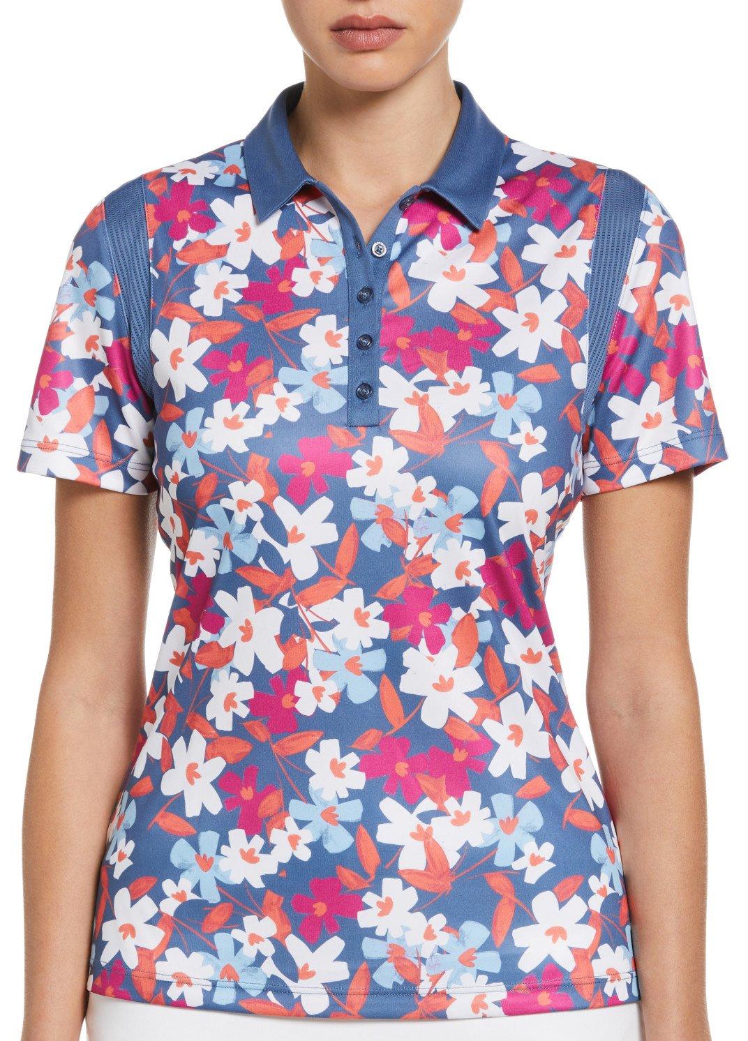 Womens Floral Print Short Sleeve Golf Polo With Snaps