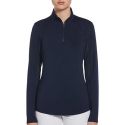 PGA TOUR Womens Solid 1/4 Zip Mesh Panel Long Sleeve Top