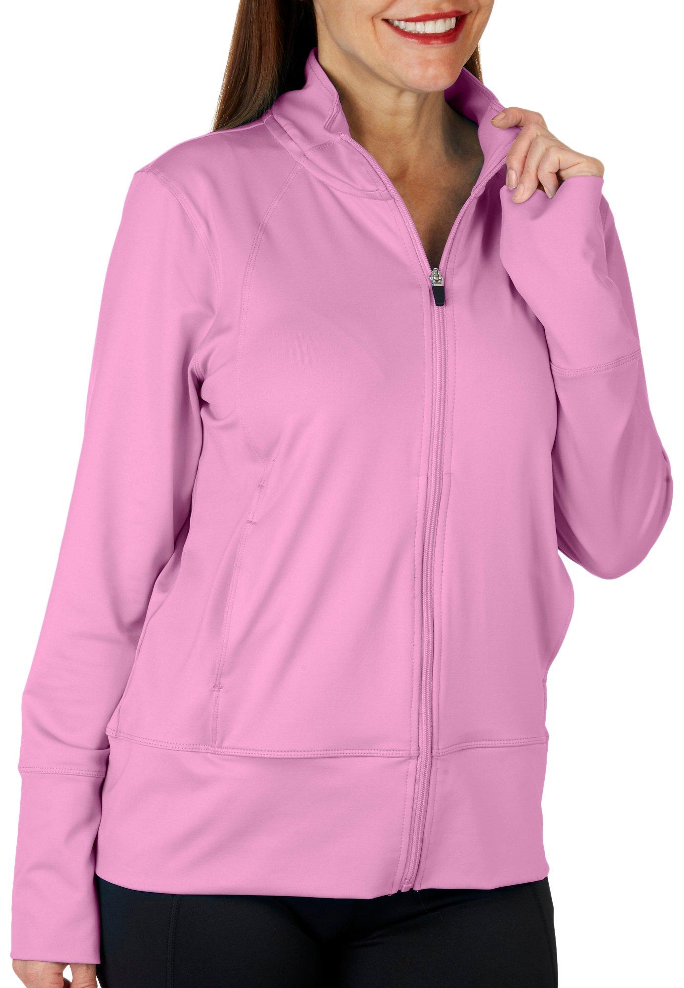 Womens Solid Mock Neck Front Zipper Jacket