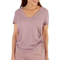 CK Performance Womens Solid Ruched Waffle Short Sleeve Tee