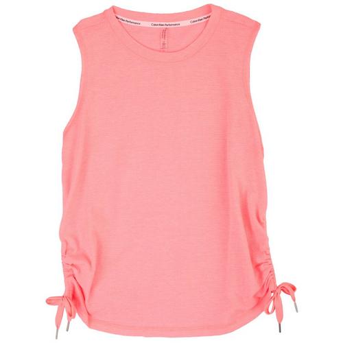 CK Performance Womens Solid Ruched Waffle Sleeveless Tank