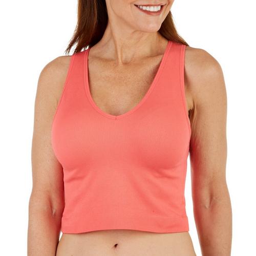 CK Performance Womens Solid Ribbed V Neck Crop