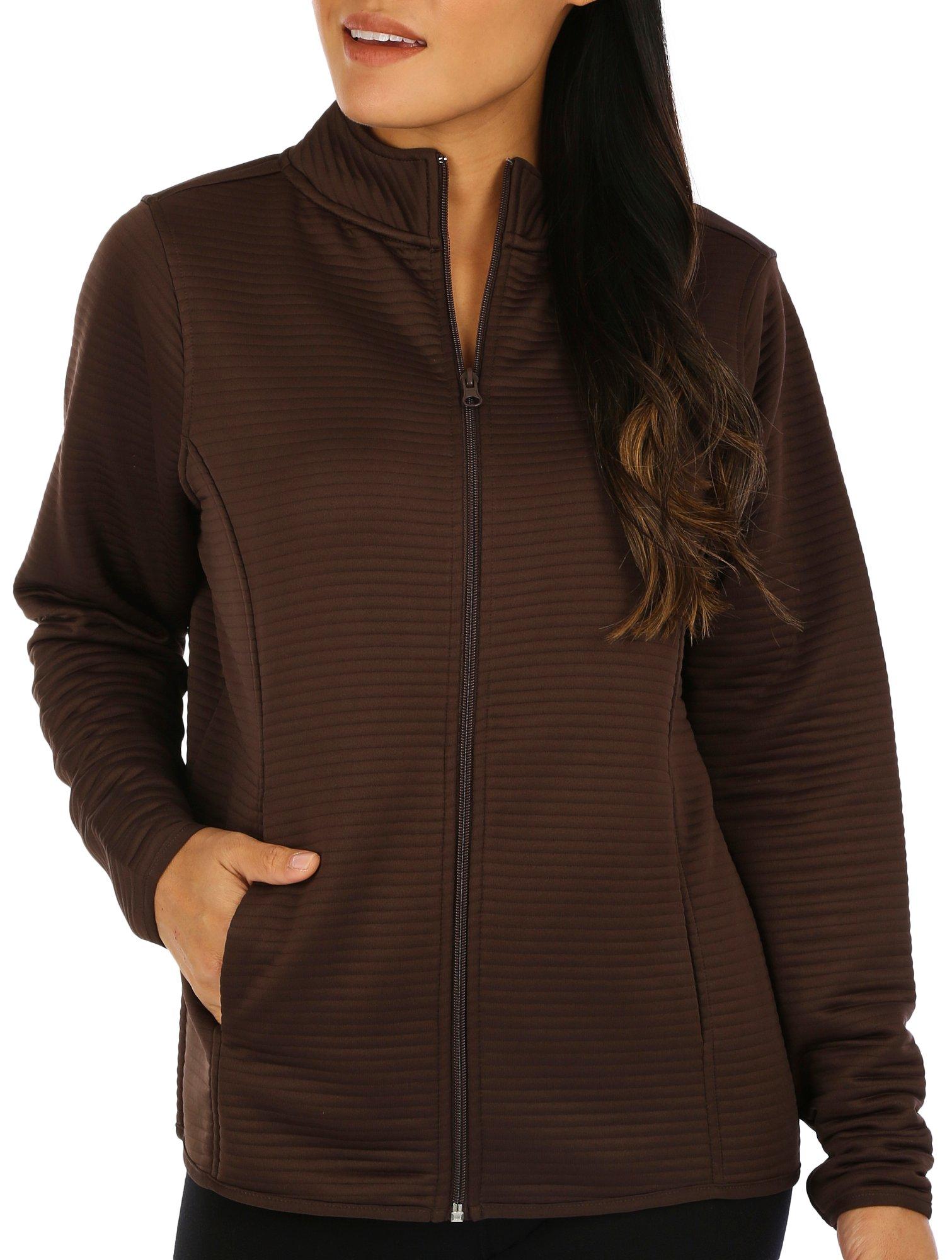 Womens Solid Wide Otto Zip Long Sleeve Jackets