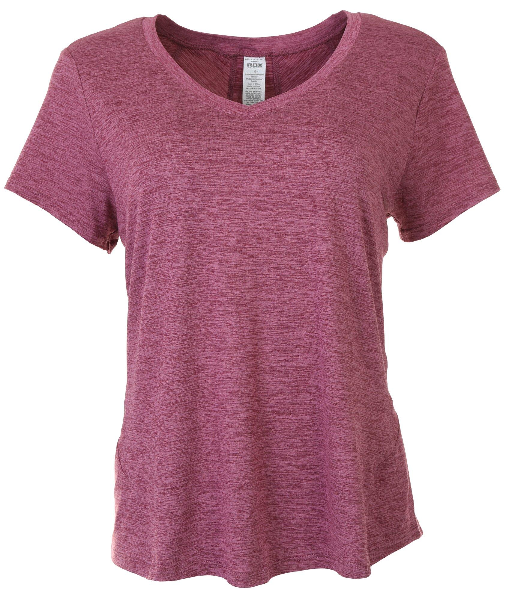 Womens Space Dye V Neck Short Sleeve Top