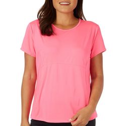 RBX Womens Solid Peached Back Pocket Short Sleeve Top