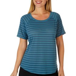 RBX Womens Solid Striped Mesh Jacquard Short Sleeve Top